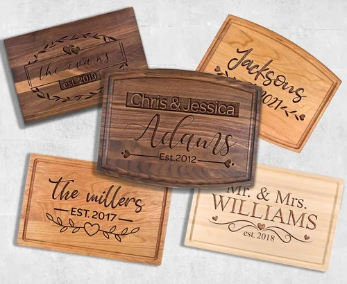 Vista 7 de Tablas de cortar grabadas Tabla de cortar personalizada Mr Ms Tabla de cortar de bambú grabada de madera personalizada