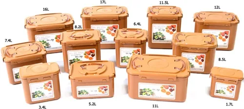 Vista 2 de E-Jen Fermentación probiótica prémium de Kimchi y chucrut con tapa interior de vacío (loza marrón, 3 gales/11.5 litros)