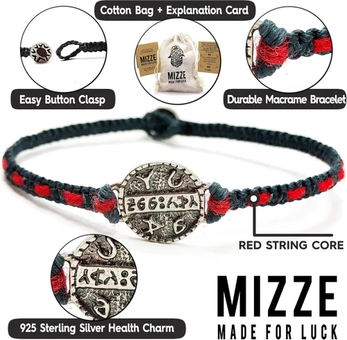 Vista 2 de La Salud De La Mujer Salomón sello amuleto en plata sobre de macramé pulsera con rojo cadena