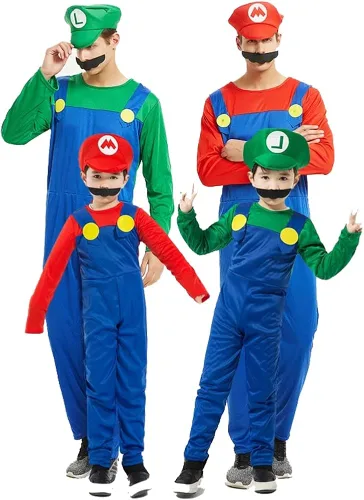 Vista 6 de VISVIC Disfraz de Super Brothers para Halloween, cosplay, clásico, unisex, para hombres, mujeres, adultos, niños y adolescentes
