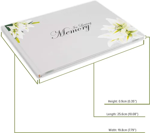 Vista 2 de Libro de invitados funerario de tapa dura, blanco clásico y elegante, con 15 hojas para nombres y mensajes, registro funerario (diseño floral)