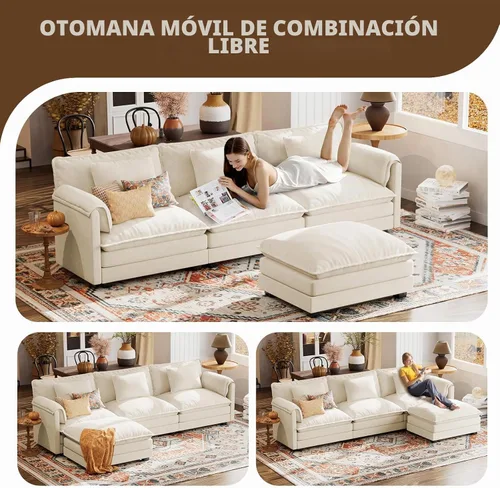 Vista 9 de ELUCHANG Sofá Seccional Modular en Forma de L de 113 pulgadas, cómodo sofá nube de 4 asientos con otomana móvil, sofá de asiento profundo para sala