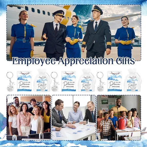 Vista 6 de Tondiamo Flight Attendant Gifts Bulk Airplane Keychain with Thank You Cards for Travel Adventure Party Favor Holiday Gift