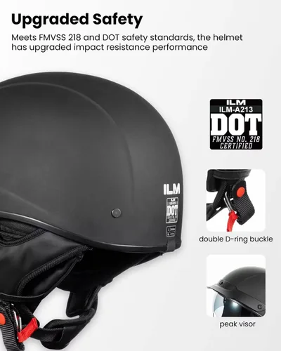 Vista 4 de ILM Medio casco de fibra de vidrio para motocicleta con visera para motocicleta, crucero, ciclomotor, scooter DOT modelo A213