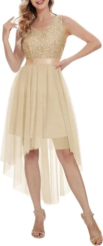 Vista 5 de Dressystar Vestido de lentejuelas brillantes con purpurina para mujer, vestido de cóctel de graduación, boda, vestido de fiesta formal de tul