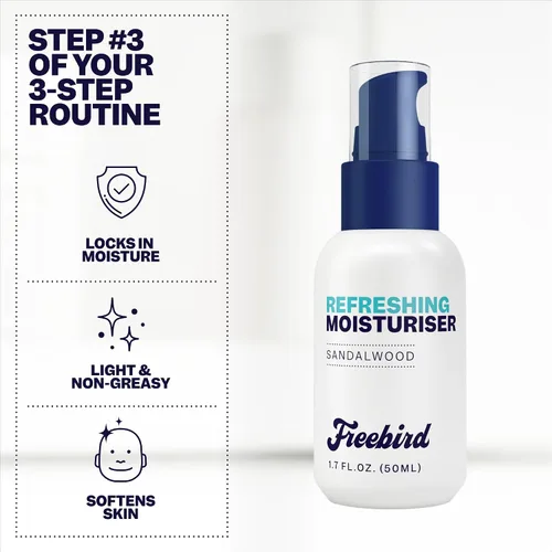Vista 5 de Freebird Hidratante facial para hombres, loción facial ligera hidratante diaria con colágeno antienvejecimiento, acabado mate, fórmula no grasa