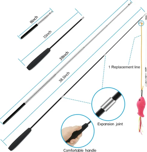 Vista 2 de ZPH Juguetes para gatos, paquete variado de plumas interactivas para gatos, varita y gatito, incluye juguete de ejercicio para gatos, ratón, gusanos