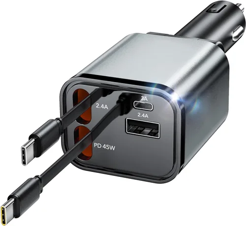 Vista 10 de EloBeth Cargador de coche retráctil de 120 W, cargador de coche 7 en 1 USB Cable gris-120W para Apple+Tipo C (actualizado)