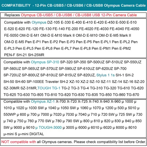 Vista 2 de MaxLLTo Datos de PC USB + cable de carga de alimentación de batería para cámara Olympus CB-USB8