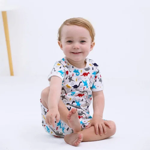 Vista 6 de Zanie Kids Enterizos de manga corta para bebé niño, ropa linda de algodón de verano, paquete de 2