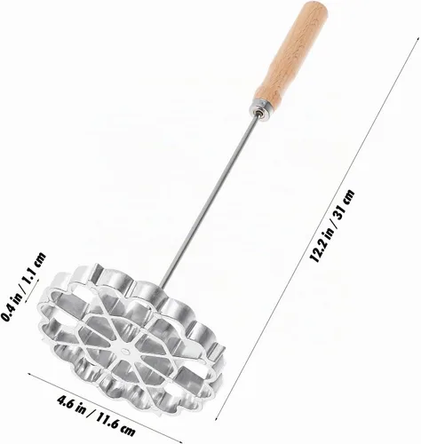 Vista 6 de Kichvoe Bunuelos - Molde con mango – Moldes de rosetas de gofres de aleación de aluminio – Juego de cucharas de hierro con roseta desmontable de 12