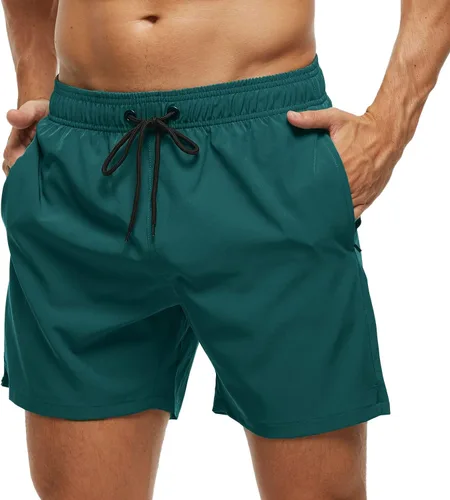 Vista 28 de SILKWORLD Traje de baño para hombre, pantalones cortos de playa de secado rápido con bolsillos Ejército Verde-ag