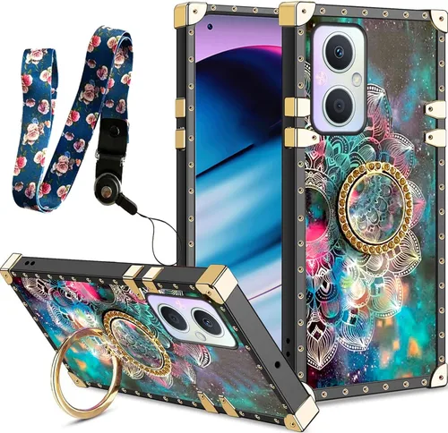 Vista 12 de nancheng Funda cuadrada para LG Stylo 5: Funda de teléfono con patrón de moda para niñas y mujeres con correa de soporte de anillo Funda protectora
