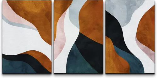 Vista 199 de wall26 Lienzo enmarcado para pared, juego de arte con trazos de pintura roja y naranja vibrante, paisaje, formas abstractas, ilustraciones, arte