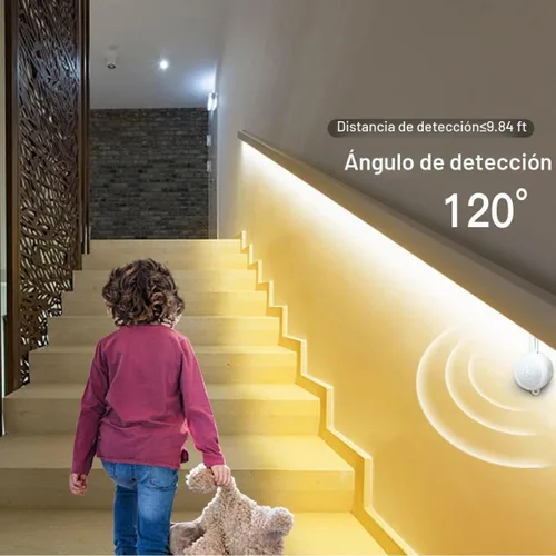 Vista 6 de Tira de luces LED con sensor de movimiento COB, luces de tira LED de neón con sensor de movimiento USB de 5 V, tira de luz LED impermeable de 6.56