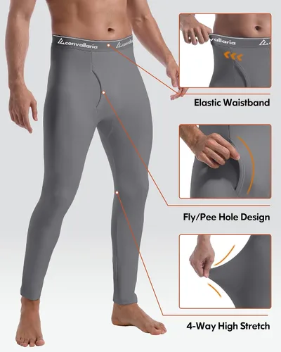Vista 5 de 4 or 2 Pack Men's Thermal Pants Fleece Lined Long Johns Bottom Base Layer Negro/Gris