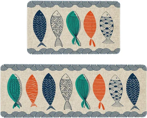 Vista 14 de Mloabuc® Juego de 2 Tapetes de Cocina con Diseño de Flores Estilo Granja Anti Fatiga Impermeables Resistentes a las Manchas Alfombra de Piso