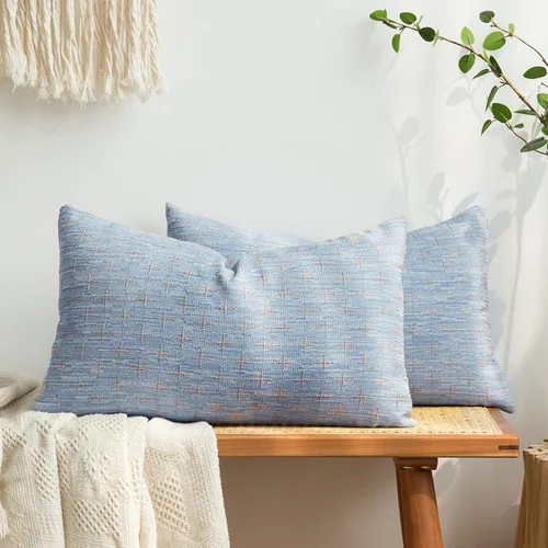 Vista 37 de MIULEE - Juego de 2 fundas de almohada decorativas de lino de arpillera, modernas, estilo campestre, rústicas, tejidas, con textura, para sofá, Gris