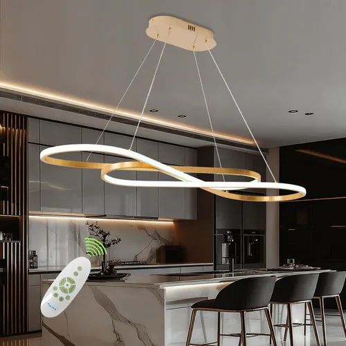 Vista 19 de Lámpara LED de 47.24 pulgadas regulable moderna lámpara colgante 3000K-6500K brillo de color ajustable con control remoto Blanco