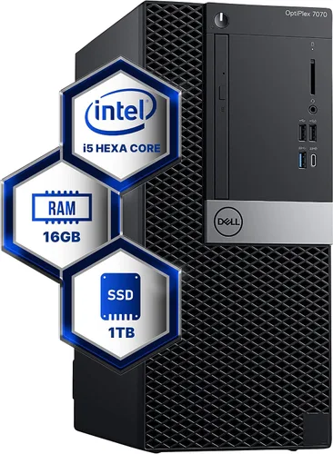 Vista 6 de Dell Optiplex 7070 Tower - Computadora de escritorio Hexa Core Intel i5 (3.2), 8 GB DDR4 de RAM, estado sólido SSD de 500 GB, Windows 11