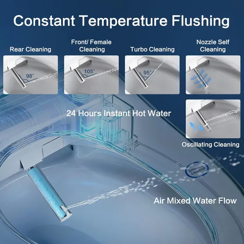 Vista 4 de Asiento de inodoro inteligente con control remoto, asiento con calefacción ajustable y secador de aire, agua caliente instantánea sin fin, múltiples