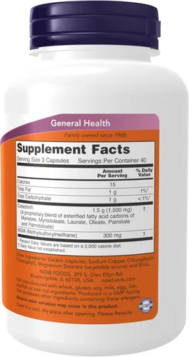Vista 2 de NOW Foods Suplementos, Celadrin y MSM, 500 mg de Celadrin, Soporte Articular Avanzado*, 120 Cápsulas