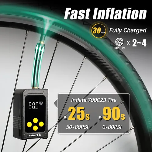 Vista 2 de Mini bomba de aire para neumáticos de bicicleta, compresor de aire de neumáticos de inflado rápido 25S, bomba de aire eléctrica de bicicleta de 150