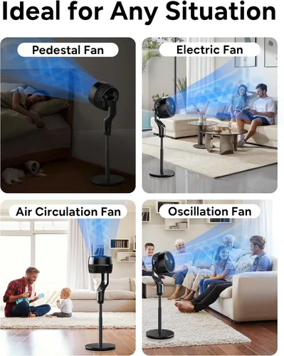 Vista 7 de JRD Ventilador para dormitorio, ventilador oscilante de 70°, ventiladores de pedestal silencioso de 100 pies para oficina en casa, vertical manual