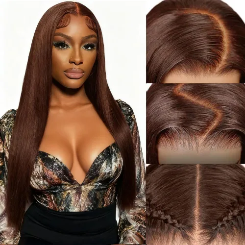 Vista 23 de Pelucas de cabello humano lacio para mujeres negras, encaje frontal de 13 x 4 pulgadas, previamente despuntada, sin pegamento, HD frontal, negro