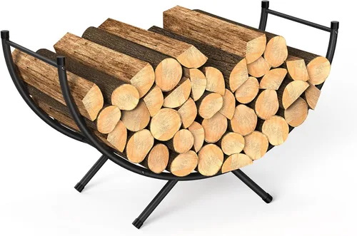 Vista 8 de NANANARDOSO Estante curvado para leña, soporte de troncos de chimenea de metal con recubrimiento de polvo de 24 pulgadas para almacenamiento