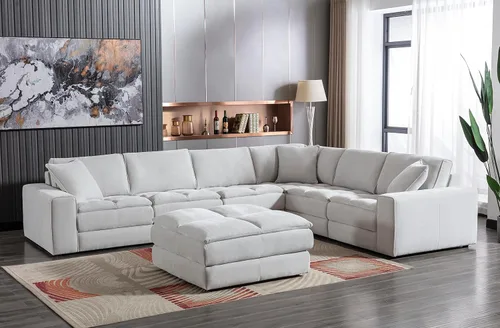 Vista 14 de Roundhill Furniture Breton - Sofá modular modular para sala de estar, en forma de L, 5 piezas, gris ostra