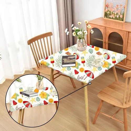 Vista 43 de Mantel ajustado blanco con elástico para mesas plegables de 48x48 pulgadas, manteles lavables y elásticos de elastano para mesas de cartas, manteles