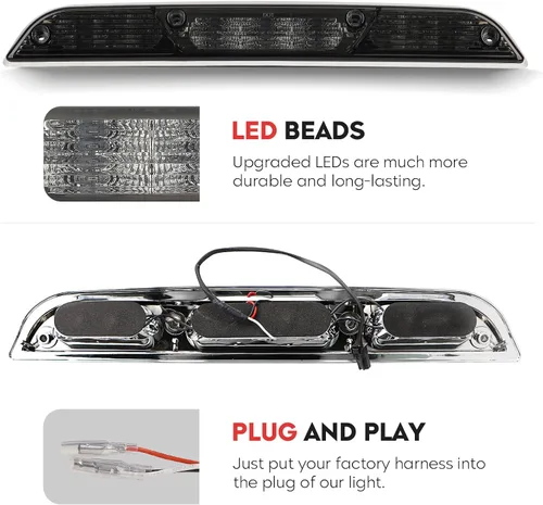 Vista 10 de Tercera tercera luz de freno LED para Ford F150 2015-2017 Lámpara de carga trasera Luz de freno de montaje alto (lente humo de carcasa cromada)