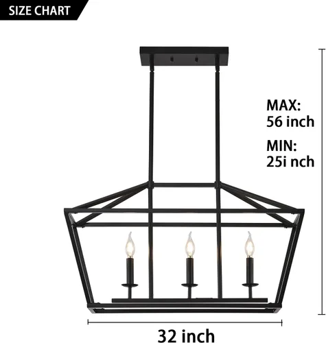 Vista 4 de XILICON Lámparas de Comedor Sobre Mesa, Lámpara de Araña de Granja Negra de 3 Luces, Lámpara Colgante Lineal Industrial Negra, Luces Colgantes