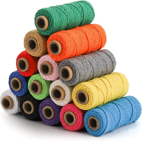 Vista 11 de ZEAYEA 15 rollos de cuerda de macramé, 0.079 pulgadas x 480 yardas, cuerda de macramé suave torcida de 3 hebras para obras de arte, colgar