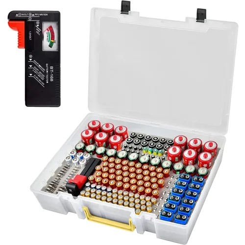 Vista 8 de Organizador de baterías - Caja de contenedores con comprobador BT-168. Organización de garaje con capacidad para 225 baterías AA AAA C D Cell 9V 3V