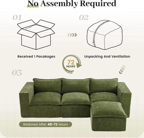 Vista 8 de Apicizon Sofá seccional de nube deshuesada de 101 pulgadas para sala de estar, sofá modular en forma de L con otomana, sofá cama modular