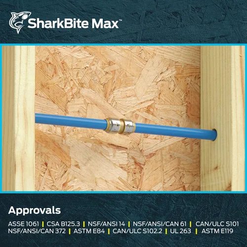 Vista 6 de SharkBite Max Acoplamiento de 1 Pulgada, Accesorio de Plomería de Latón de Conexión a Presión, Tubería PEX, Cobre, CPVC, PE-RT, HDPE, UR020A