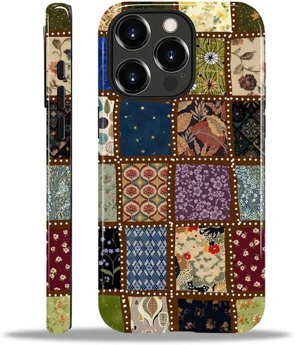 Vista 112 de Funda para iPhone 11, resistente híbrida 2 en 1, protección completa contra golpes con acabado brillante, diseño de collage de tela a cuadros