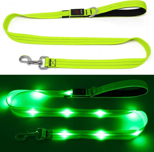 Vista 8 de Correa LED para perro de 4 pies, recargable con luz impermeable, seguridad que brilla en la oscuridad para caminar por la noche, nailon reflectante