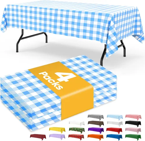 Vista 24 de Mantel de bandera estadounidense, paquete de 4 manteles patrióticos desechables de 54 x 108 pulgadas para mesas de 6 pies, decoraciones del 4