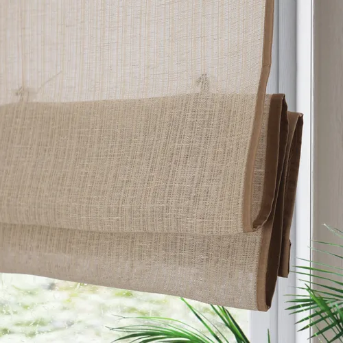 Vista 14 de Yin Yang Persianas romanas de bambú opacas sin cables, elegantes persianas romanas de madera tejida natural con cenefa de 6 pulgadas de alto