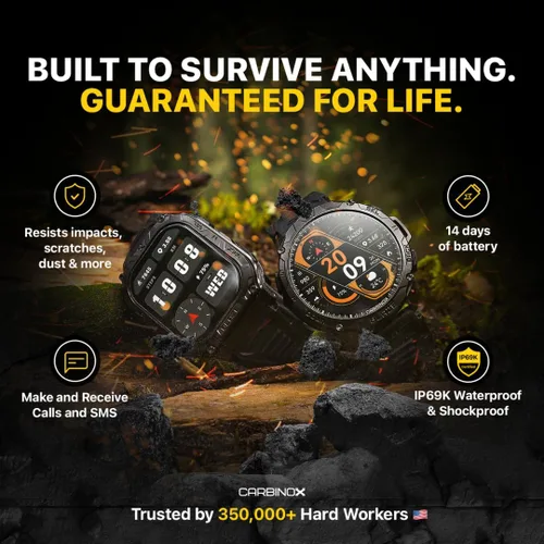 Vista 2 de CARBINOX Blaze Reloj Inteligente con GPS – Rastreadores de Fitness Resistentes, Resistente al Agua IP69K, 170+ Modos Deportivos, Gorilla Glass
