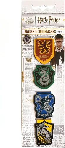 Vista 3 de Paper House Productions Harry Potter - Juego de 4 marcadores magnéticos troquelados de 1 pulgada con tapa de página, diseño de escudo de casa