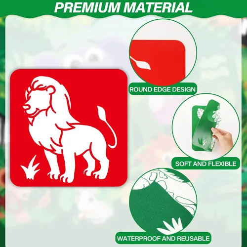 Vista 3 de 36 plantillas de dibujo de animales para niños de 8 pulgadas, plantillas de tiza para acera, pintura grande, lavable, reutilizable, animales