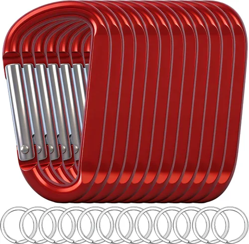 Vista 13 de 12 clips de mosquetón para llavero, clip de aluminio de 3 pulgadas, hebilla de gancho de mosquetón sin bloqueo en forma de anillo D, herramienta