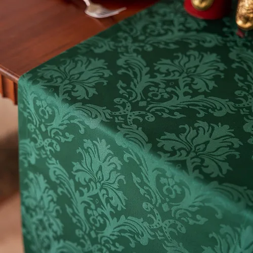 Vista 5 de Joyfol Day Caminos de Mesa Jacquard Verde de Navidad, Camino de Mesa Floral de Damasco Impermeable para Navidad, Vacaciones, Festival de Invierno