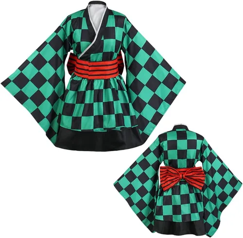 Vista 3 de Tanjirou Kamado - Disfraz de cosplay de anime para mujer, kimono, uniforme