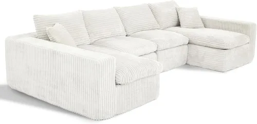 Vista 9 de THSUPER 130'' Oversized U Shaped Deep Seat Boneless Sectional Couch. Beige 6-Seat Plush Corduroy Cloud Sofa, No Assembly Required, 19" Extra-High