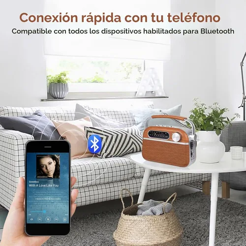 Vista 3 de Radio analógica retro AM FM Bluetooth Speak Plug in Wall, alimentación de CA o recargable o funciona con batería, transistor vintage con altavoz